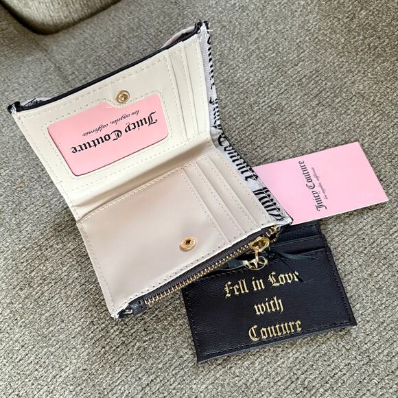 JUICY COUTURE 2pc Pink Velour Bifold Wallet Chocolate Faux LTR Credit Card Case - Picture 7 of 11